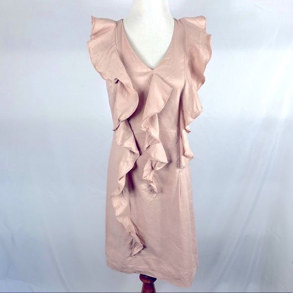 SAKS 5TH AVE Nude Pink Organza Ruffled Sleveless V-neck Mini Dress - Picture 7 of 10